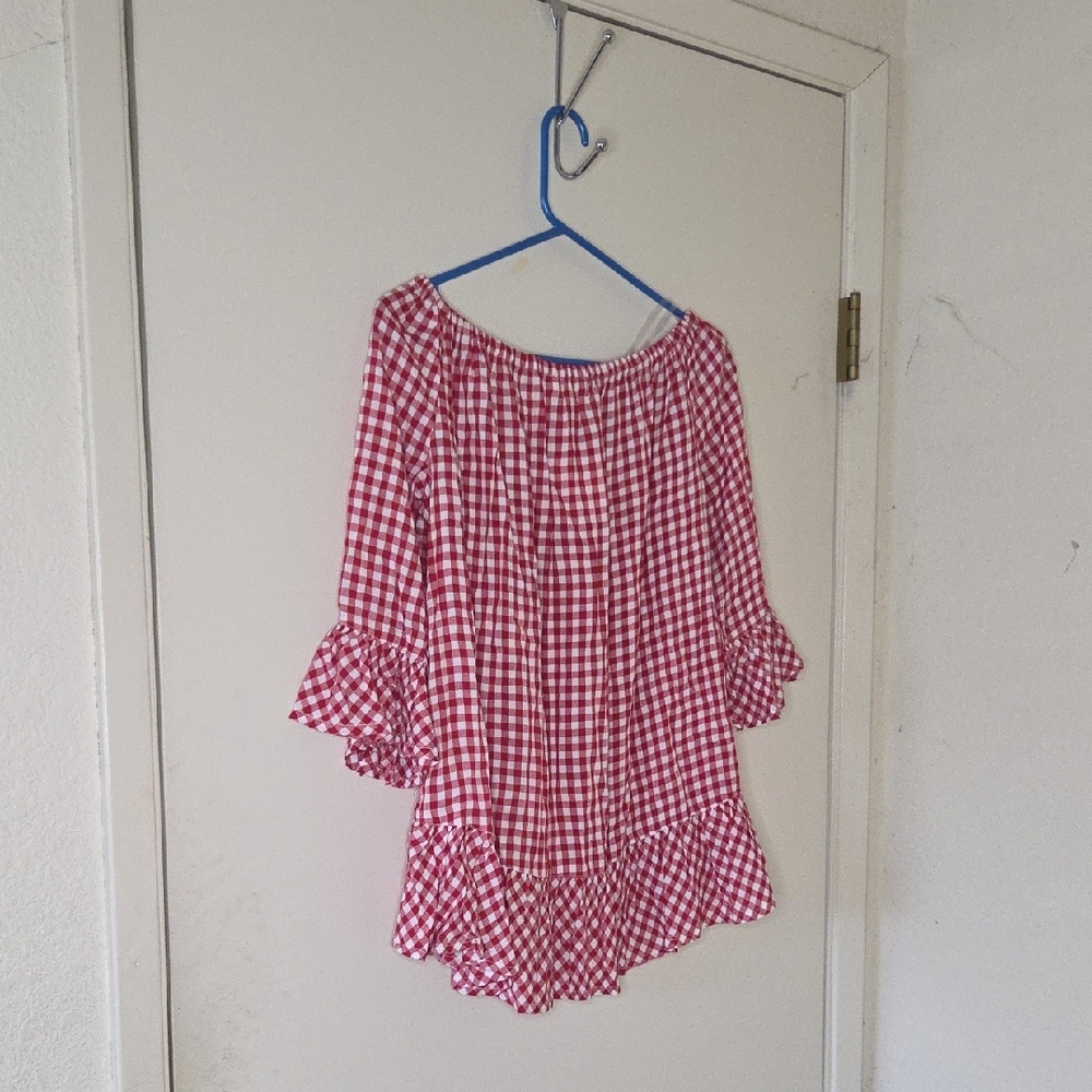 Red Gingham Ruffle Sleeve Top - Picture 8 of 8